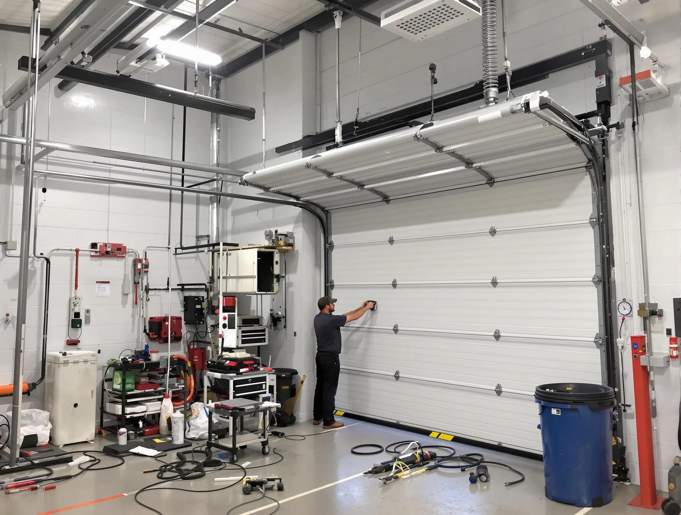 Leominster Garage Door Repair certified technician performing commercial door repair at a Leominster business facility