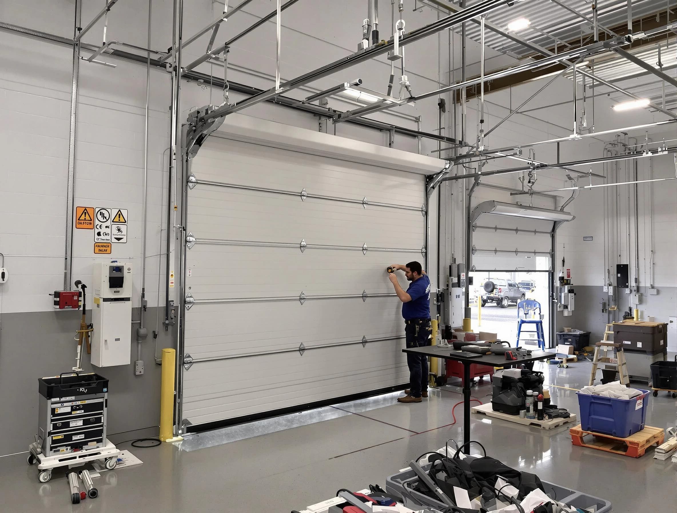 Commercial garage door repair being performed by Leominster Garage Door Repair expert in Leominster