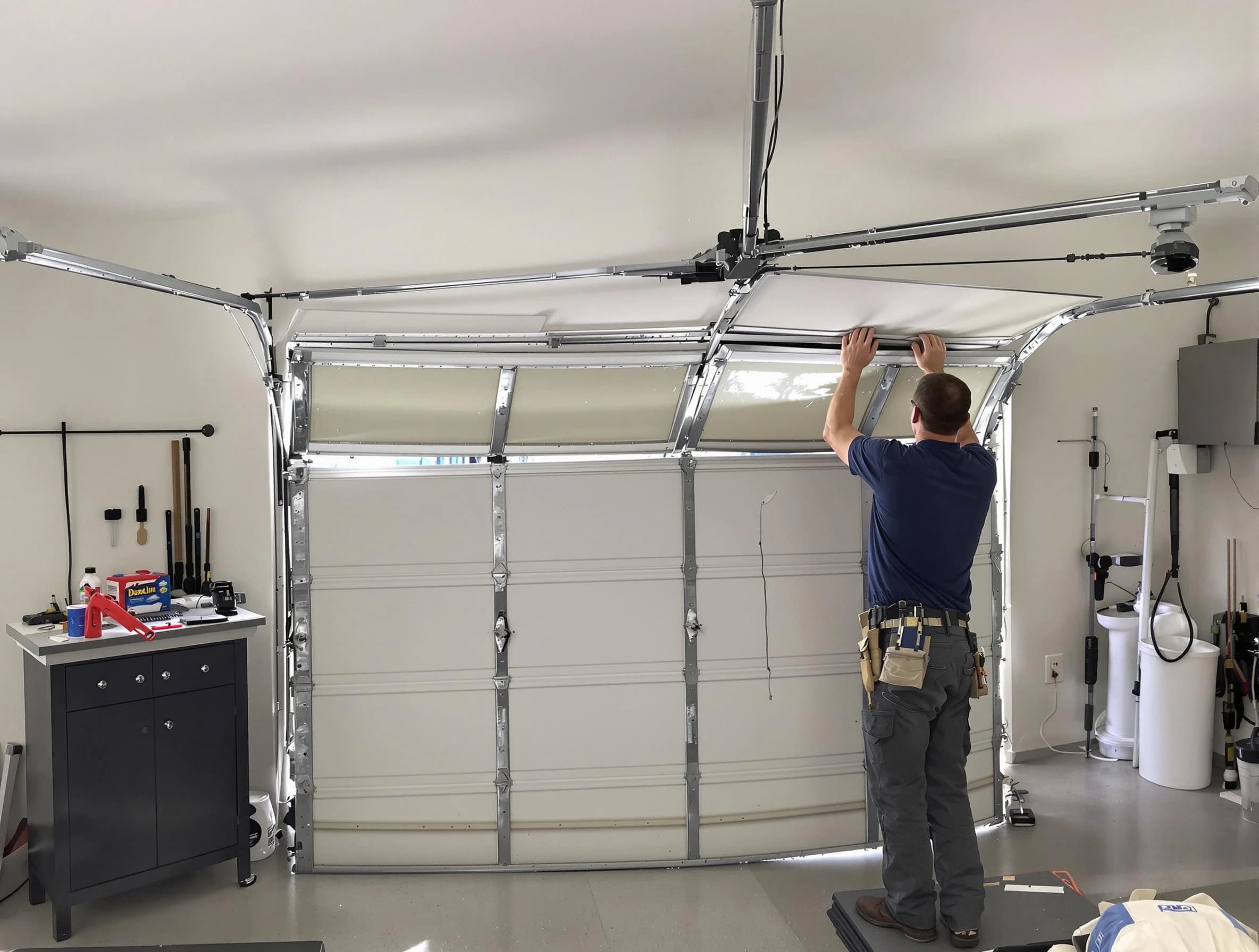 Leominster Garage Door Repair specialist performing precise section replacement on Leominster garage door