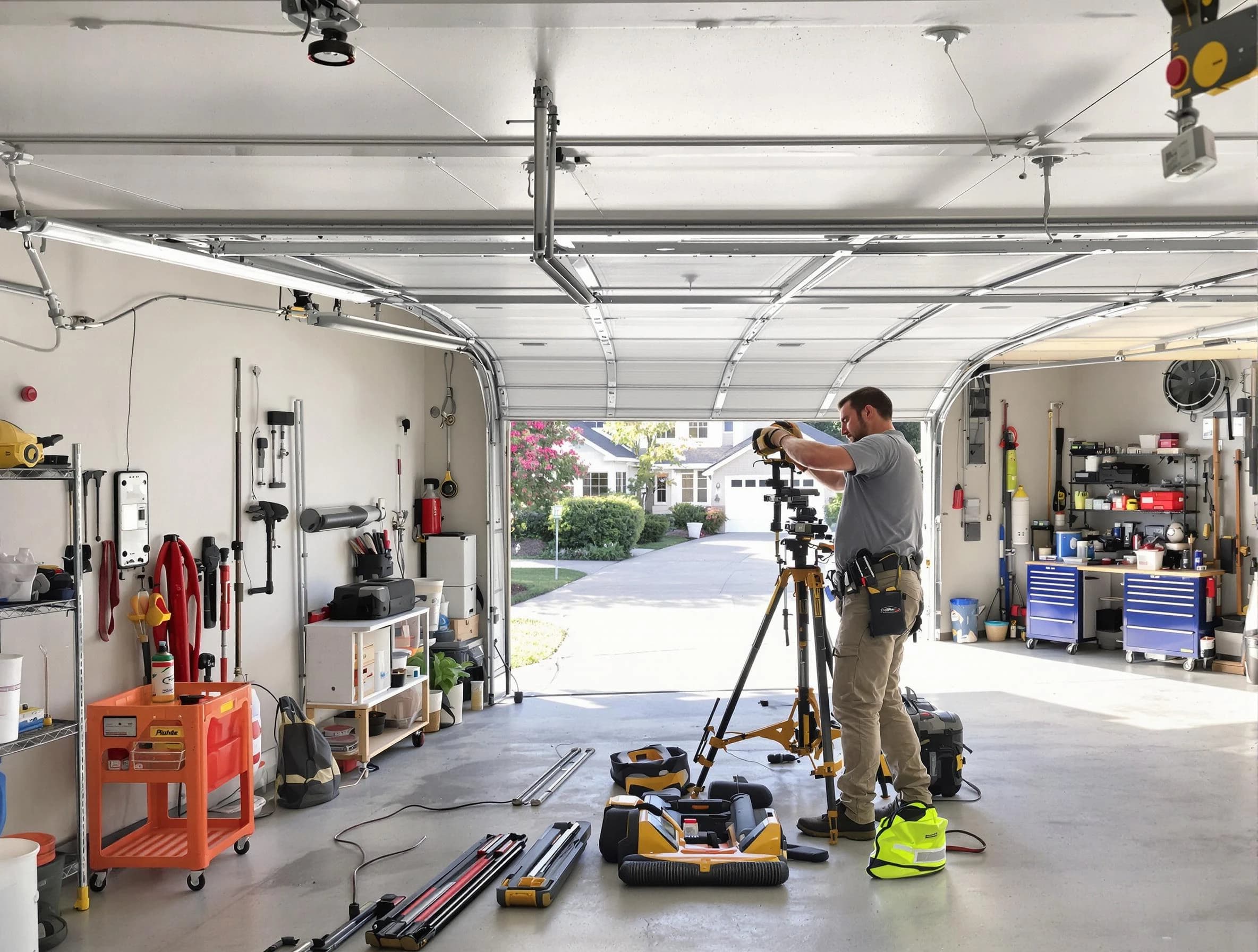 Leominster Garage Door Repair specialist performing laser-guided track alignment in Leominster