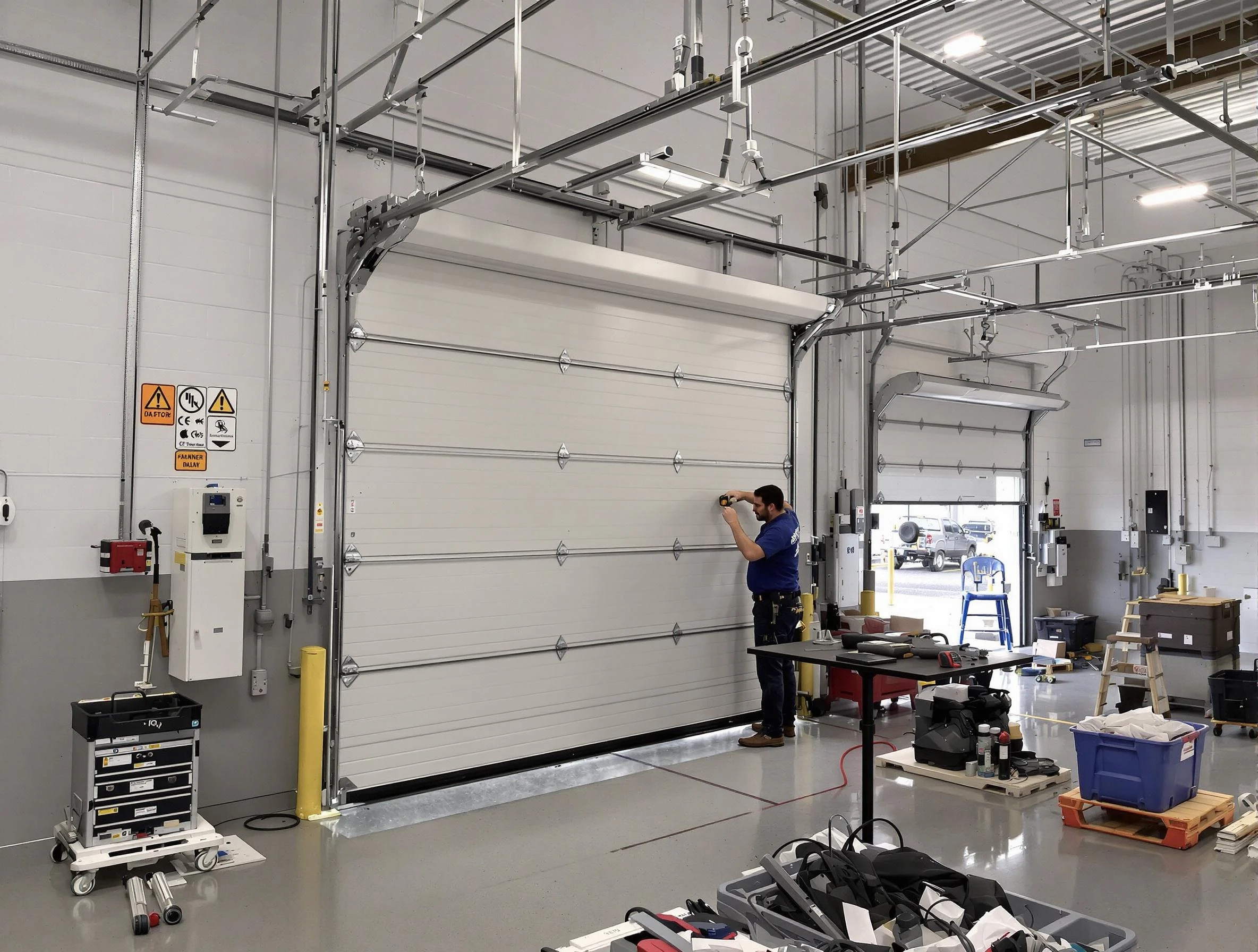 Commercial garage door repair being performed by Leominster Garage Door Repair expert in Leominster