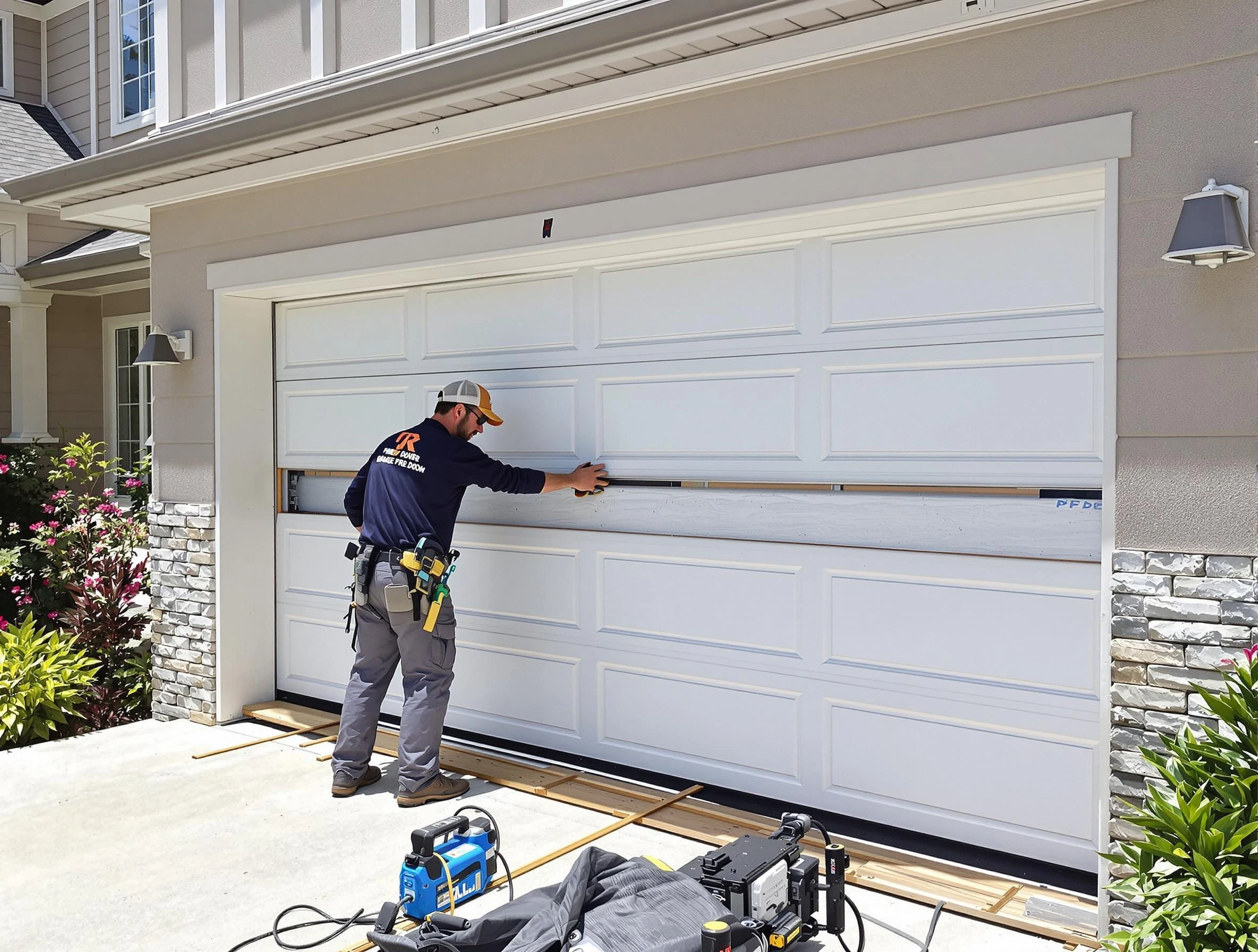 Leominster Garage Door Repair team performing complete garage door replacement at Leominster residence