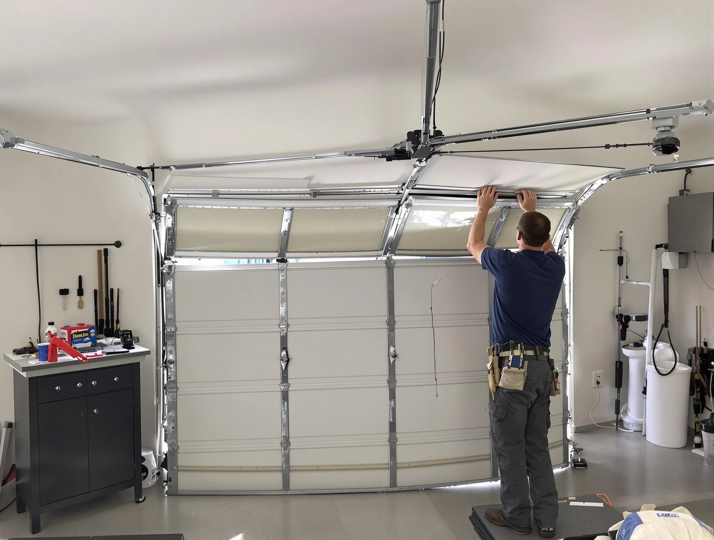 Leominster Garage Door Repair specialist performing precise section replacement on Leominster garage door
